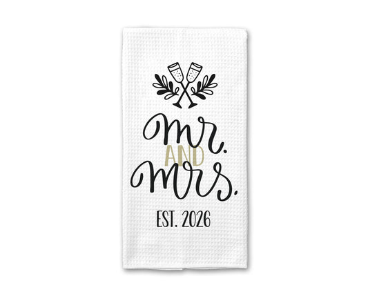 Mr and Mrs Kitchen Towel - Absorbent Waffle Weave Wedding Gift for Newlyweds