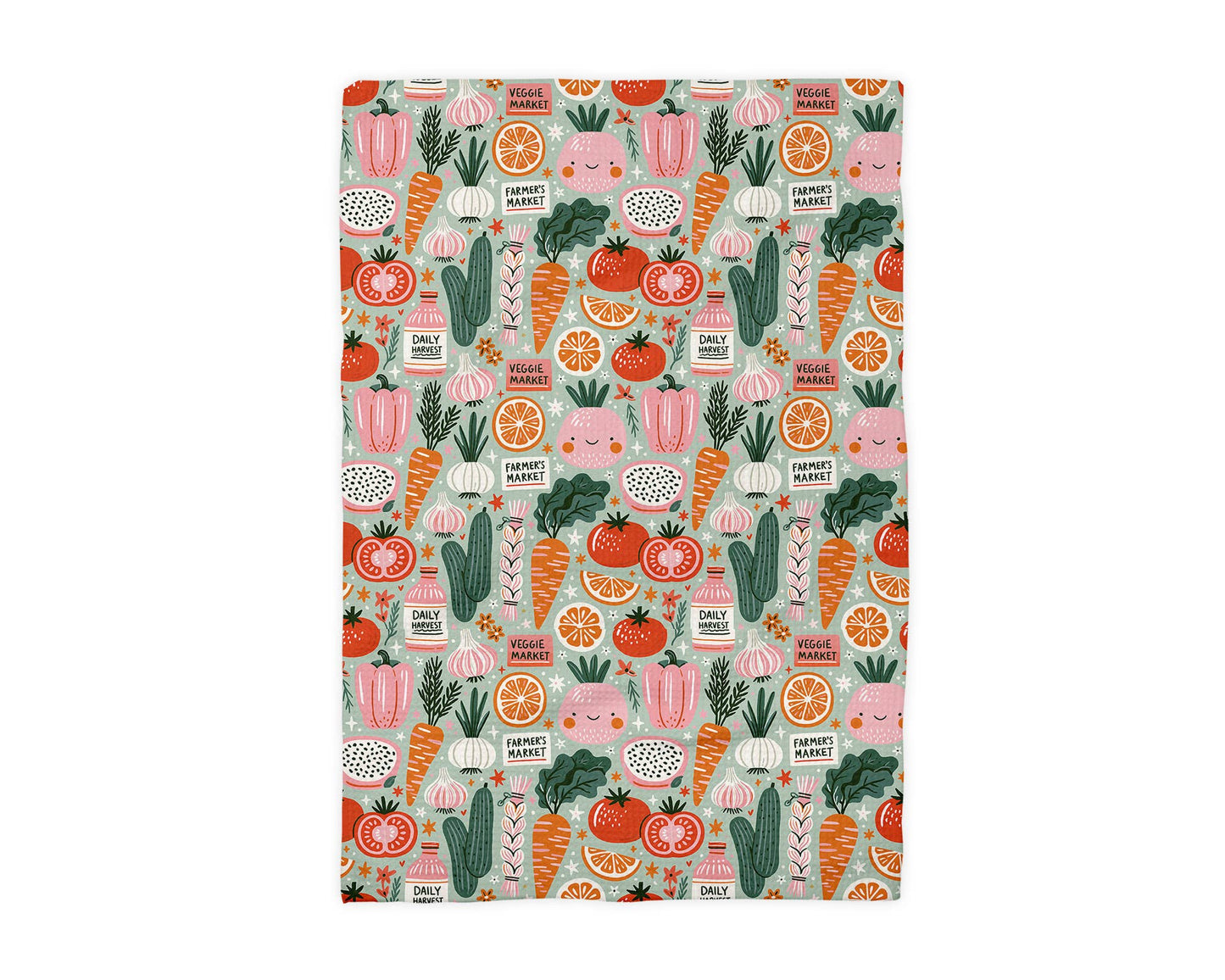 Vegetable Farmers Market Retro Waffle Weave Kitchen Towel
