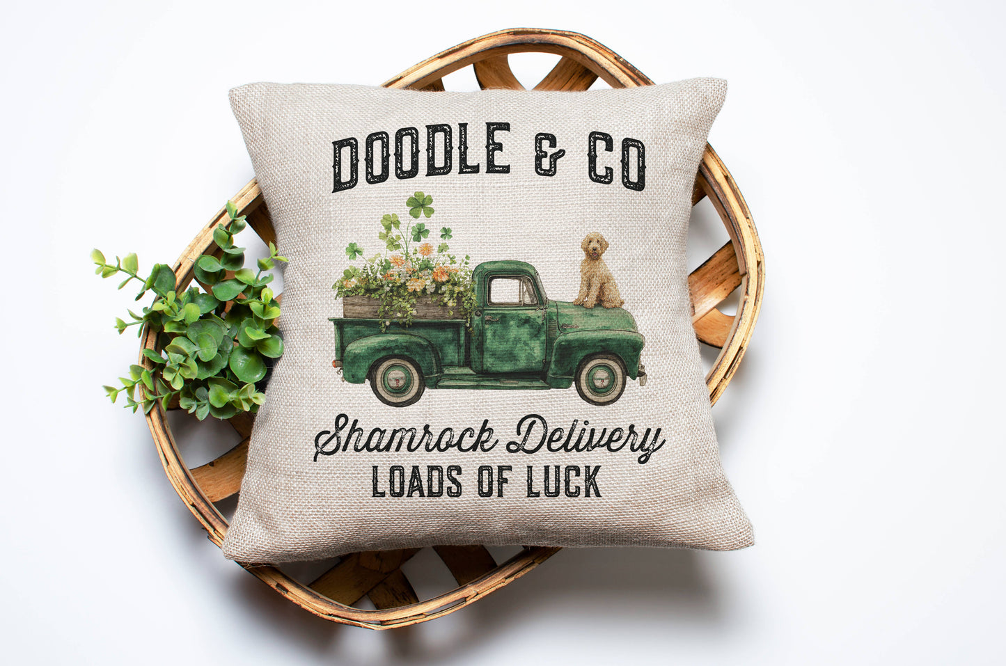 Doodle Dog St. Patrick’s Day Throw Pillow Shamrock Pet Store