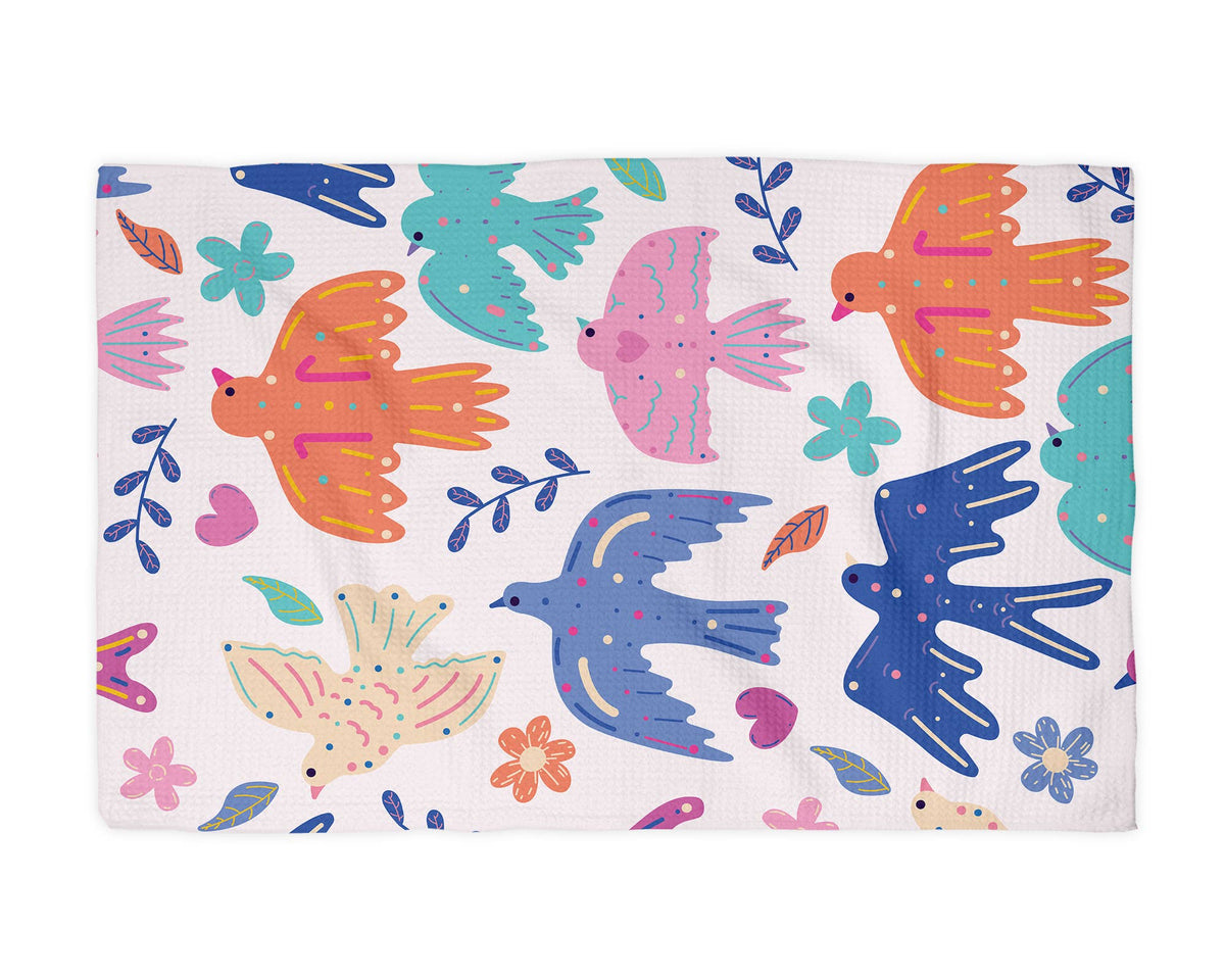 Birds In Flight Retro Spring Modern Kitchen Towel Waffle