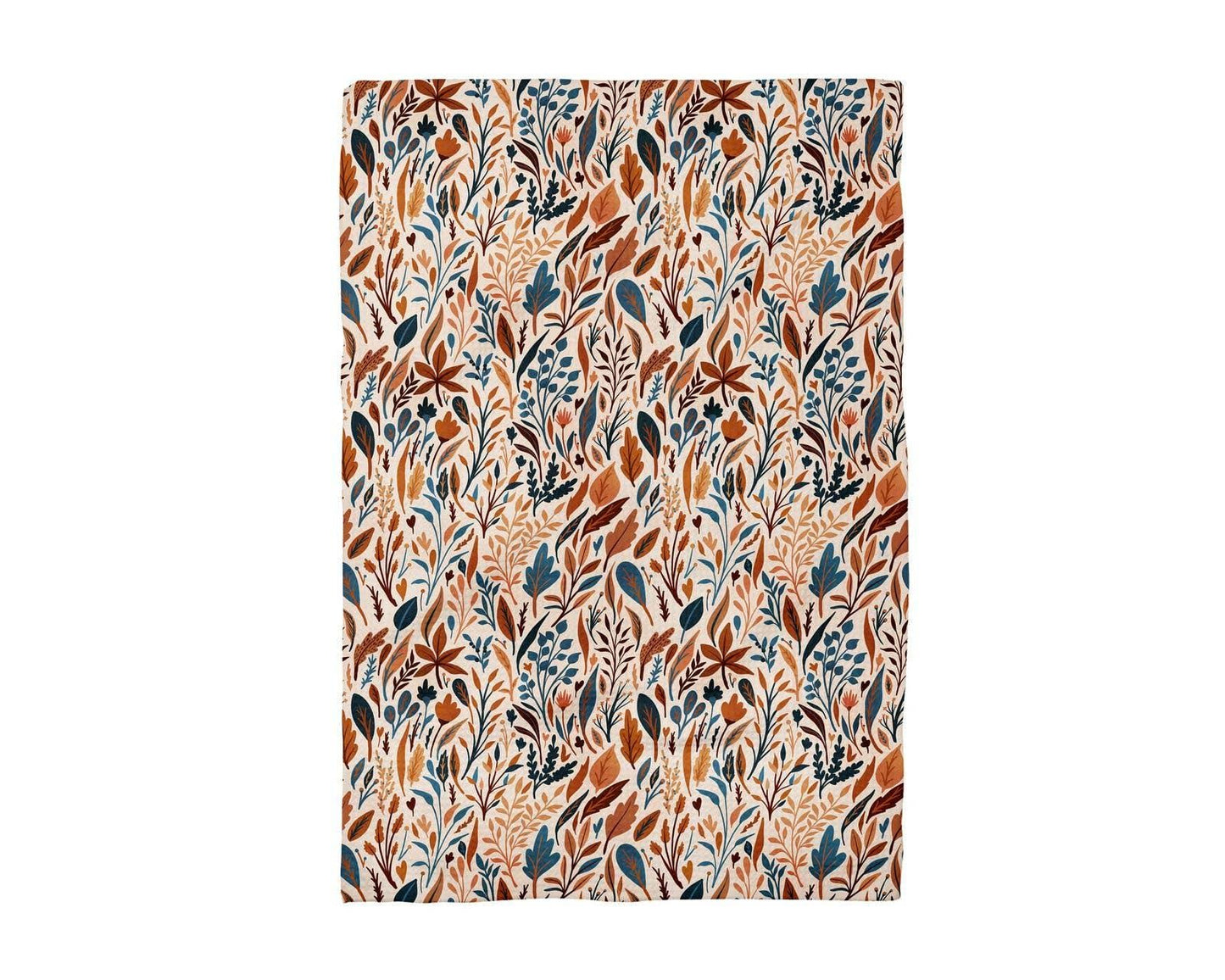 Rust Blue Autumn Botanical Leaves Fall Kitchen Towel Waffle
