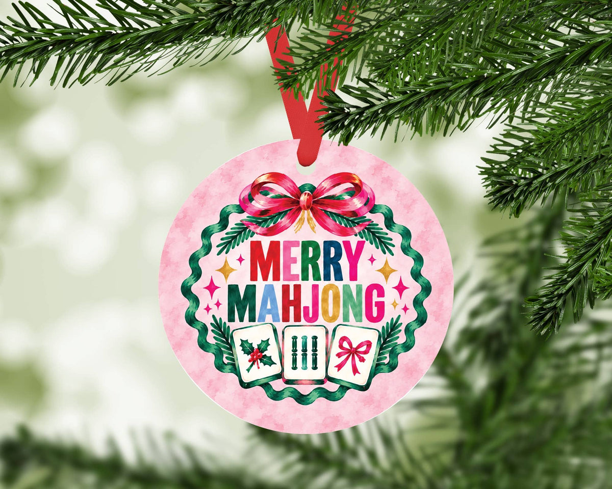 Merry Mahjong Christmas Ornament, Pink Preppy Mahj Tree