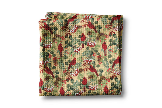 Cardinal Christmas Bird Floral Kitchen Towel Waffle Holiday