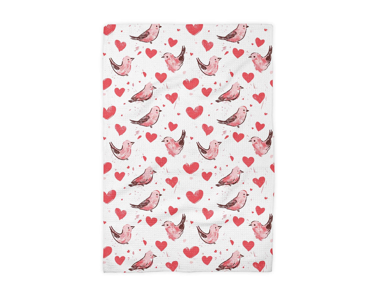 Valentine Heart Bird Kitchen Towel Waffle Baking Pink Zoo