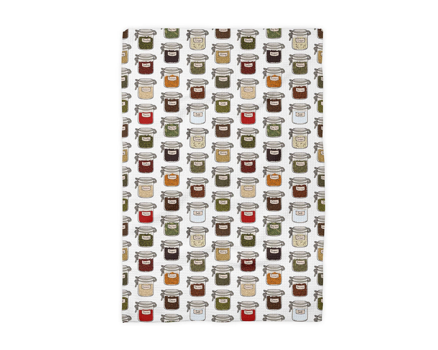 Spice Jar Collage Waffle Weave Kitchen Towel Baking Cooking