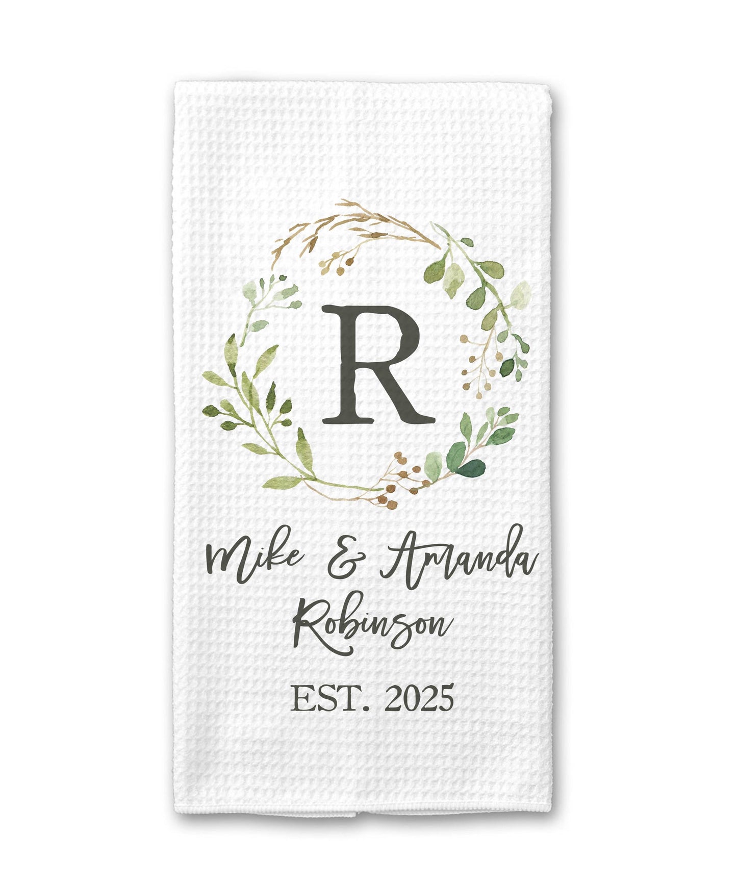 ORIGINAL Eucalyptus Monogram Dish Towel, Housewarming Gift for New Homeowner, Custom Kitchen Towel Set, Perfect Wedding Present