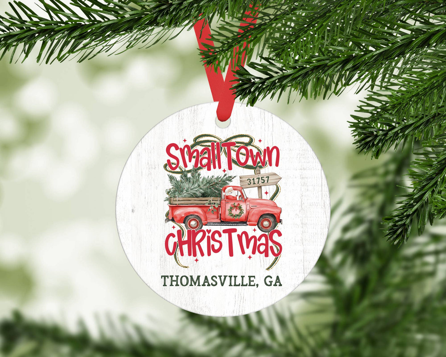 Small Town Christmas City State Metal Ornament