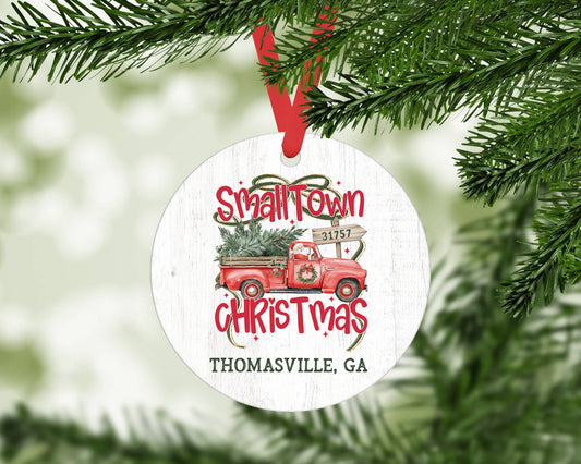 Small Town Christmas City State Metal Ornament
