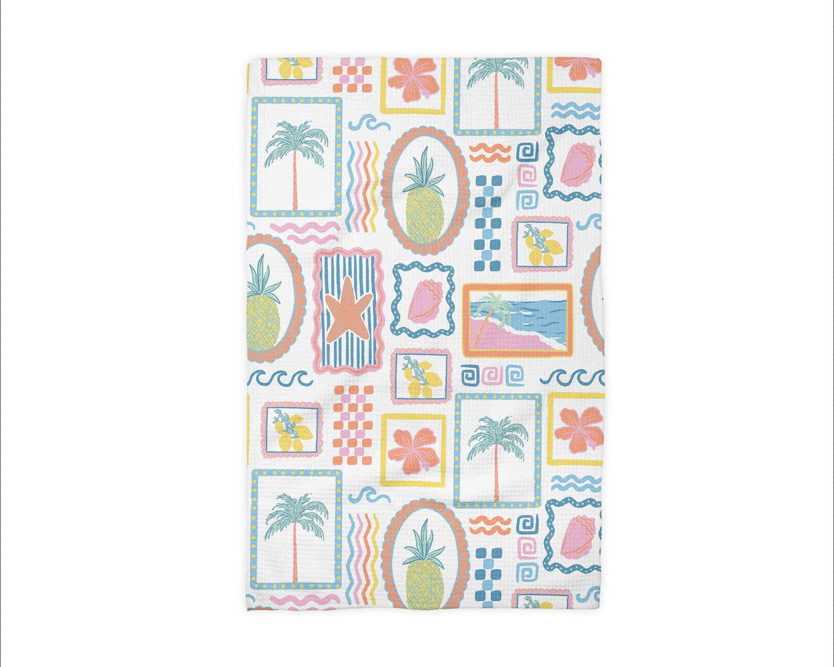 Summer Kitchen Towel Patchwork Nautical Beach Ocean Waffle