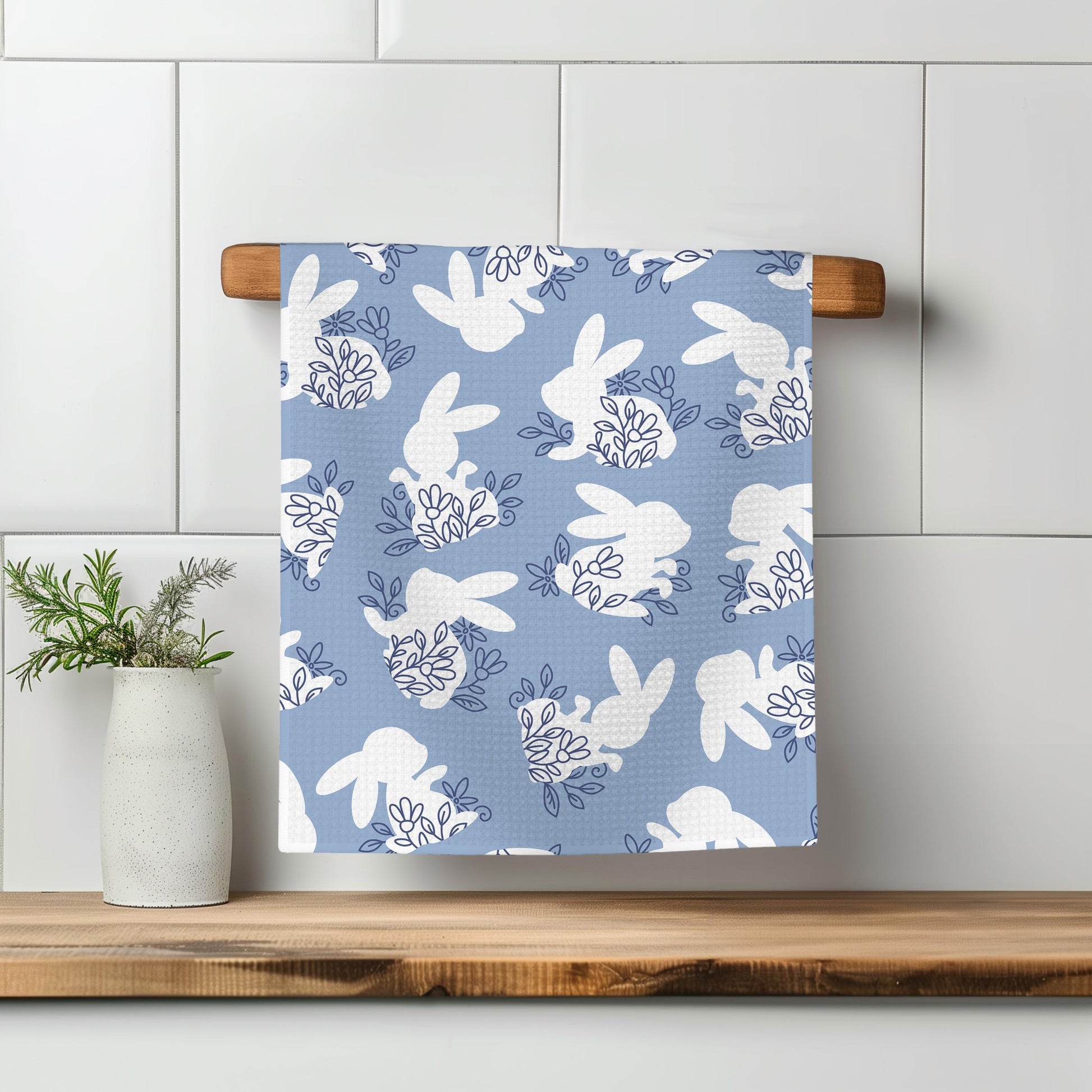 blue and navy bunny towel