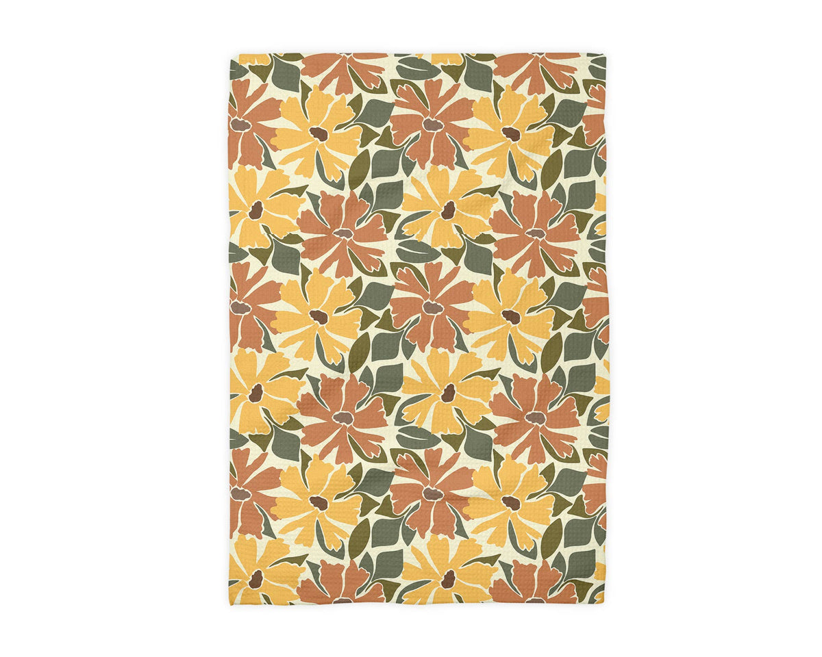 Boho Fall Floral Waffle Weave Kitchen Towel Autumn Daisy
