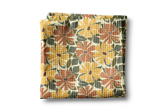 Boho Fall Floral Waffle Weave Kitchen Towel Autumn Daisy