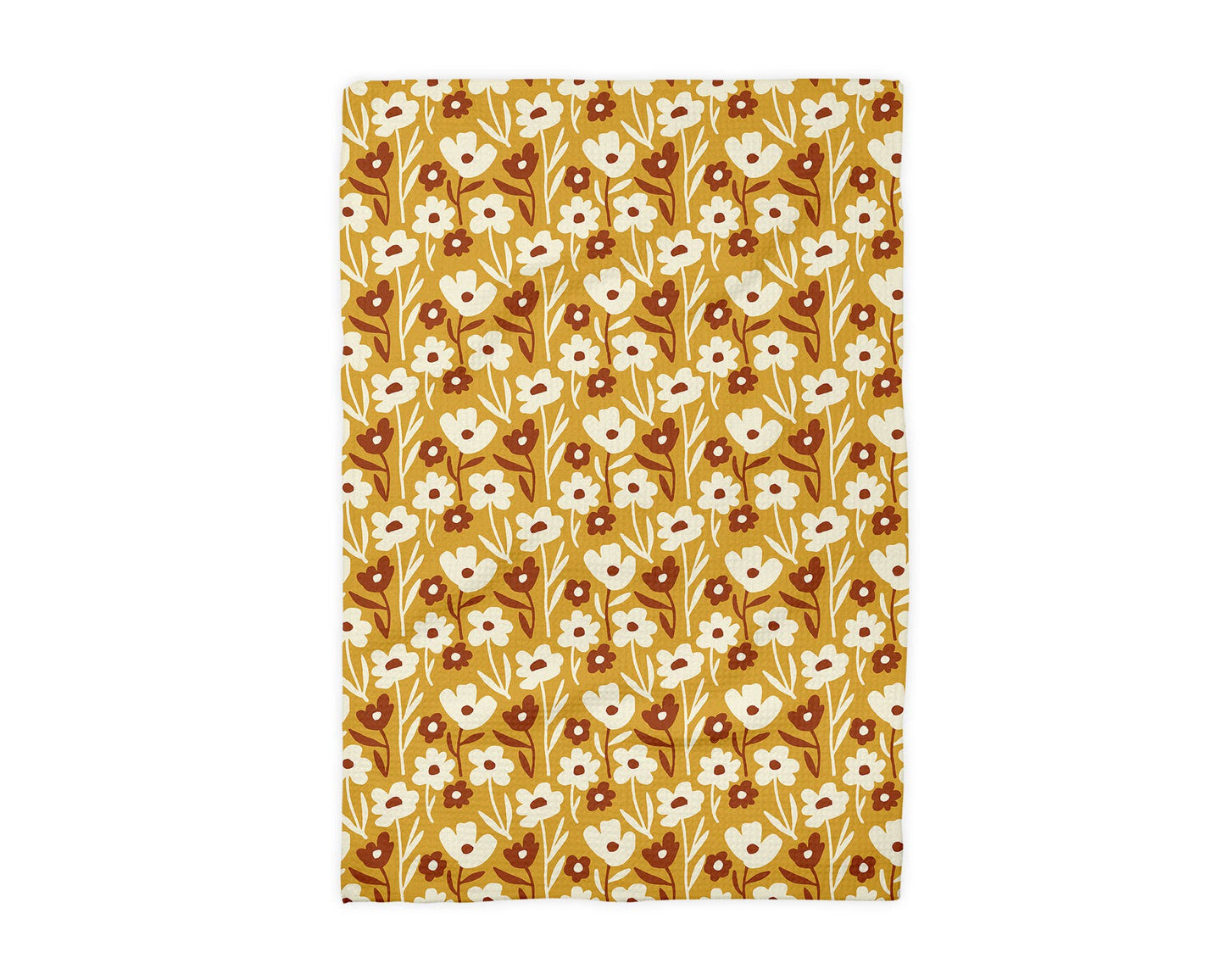 Boho Fall Floral Waffle Weave Kitchen Towel Autumn Daisy