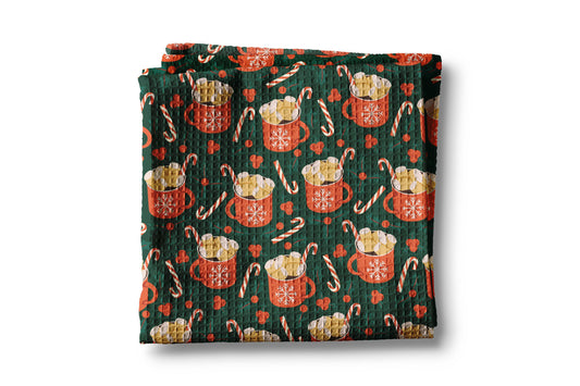 Christmas Cup Cocoa Marshmallow Cookie Kitchen Towel Waffle