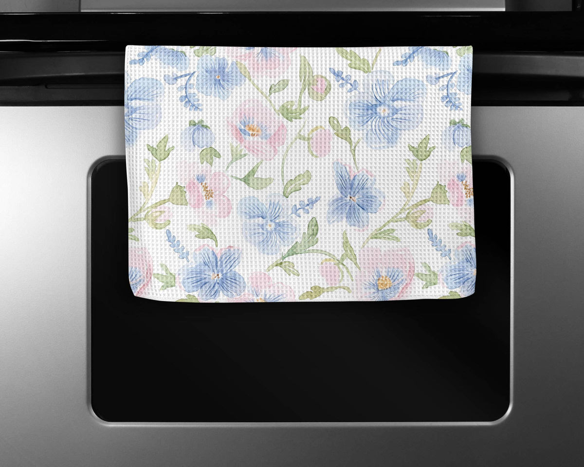 Chinoiserie Grandmillennial Kitchen Towel Blue Preppy Floral