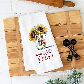 Red White & Blessed Sunflower 4th of July Towel