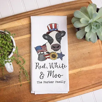 Red White & Moo Cow 4th of July Towel
