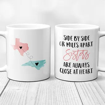 Long Distance Sisters Two State Personalized Mug