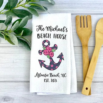 Personalized Polka Dot Anchor Beach House Towel