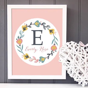 Personalized Pink Floral Monogram Print