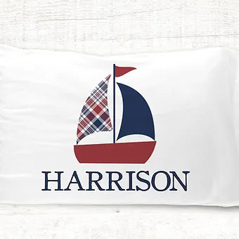 Plaid Sailboat with Personalized Name Affirmation Standard Pillowcase