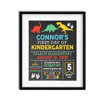 Personalized First Day of School Dinosaur Print