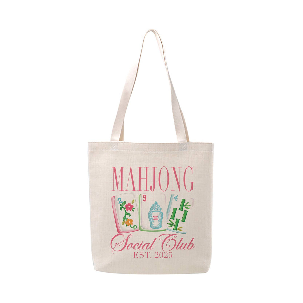 Mahjong Social Club Tote Bag Preppy Mahj Tiles Canvas Bag