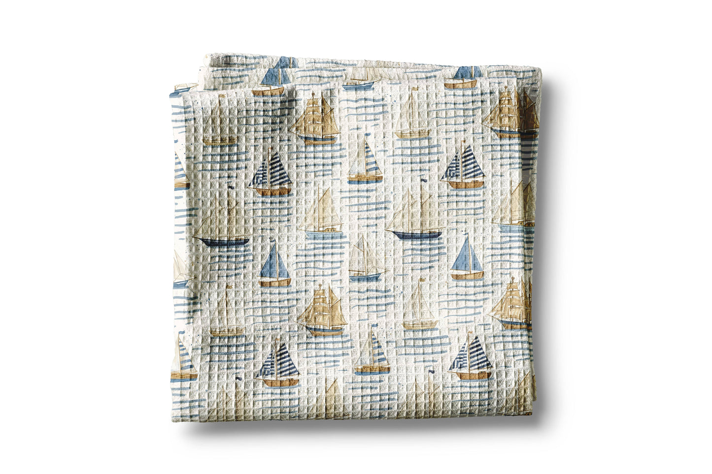 Nautical Sailboat Anchor Beach Ocean Kitchen Towel Waffle