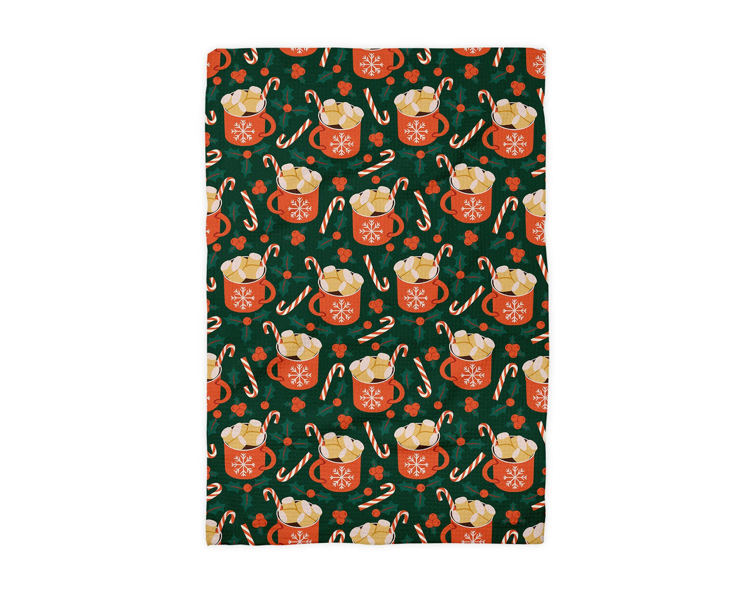 Christmas Cup Cocoa Marshmallow Cookie Kitchen Towel Waffle