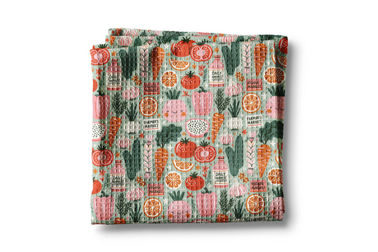 Vegetable Farmers Market Retro Waffle Weave Kitchen Towel