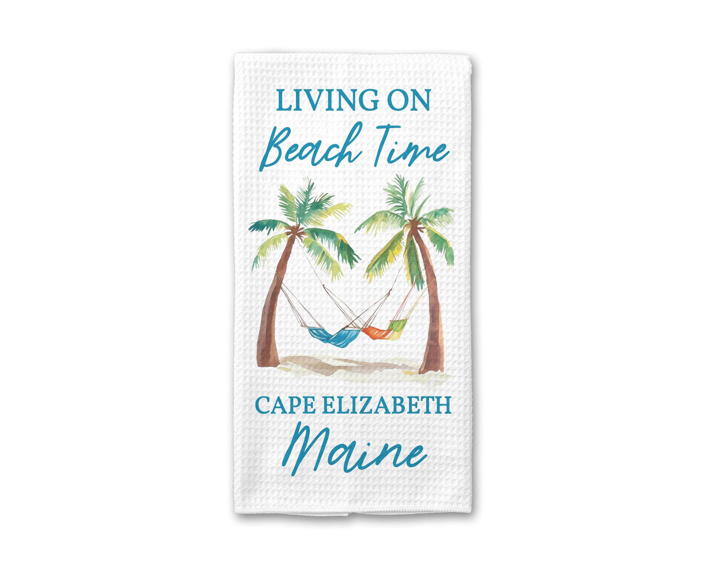 Personalized Beach House Kitchen Towel: Waffle Weave Summer Decor