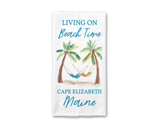 Personalized Beach House Kitchen Towel: Waffle Weave Summer Decor