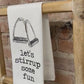 Stirrup Fun Funny Horse Towel | Equine Kitchen Dish Towel | Custom Gifts for Horse Lovers | Rustic Kitchen Decor | Horse Humor