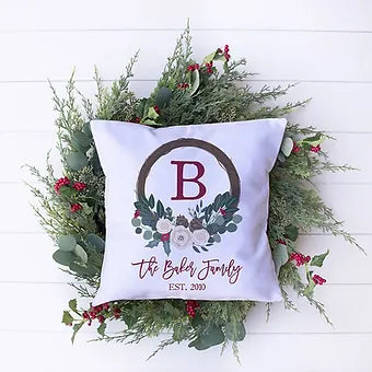 Personalized Monogram Wreath Christmas pillow