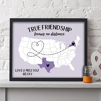 Long Distance Friend Map Personalized True Friendship Long Distance Map Print – Canary Road