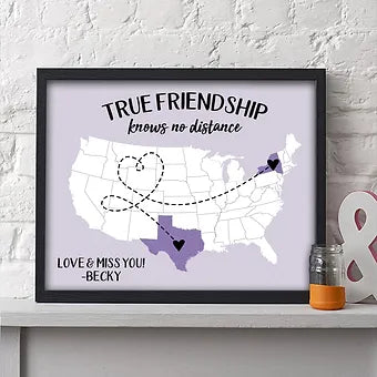 Personalized True Friendship Long Distance Map Print