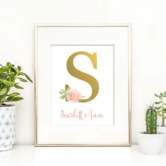 Personalized Floral Gold Monogram Print