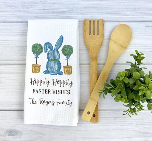 Personalized Hippity Hoppity Easter Wishes Dish Towel