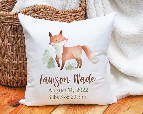 Personalized Fox Birth Announcement Pillow