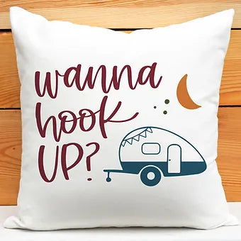 Personalized Wanna Hook Up Pillow, Camper Decor