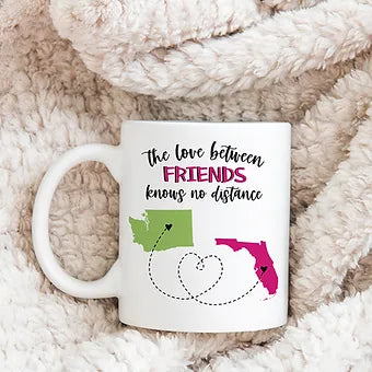 Personalized The Love Between Friends Knows No Distance Mug