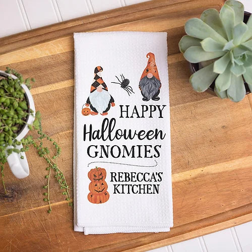 Personalized Happy Halloween Gnomies Kitchen Towel