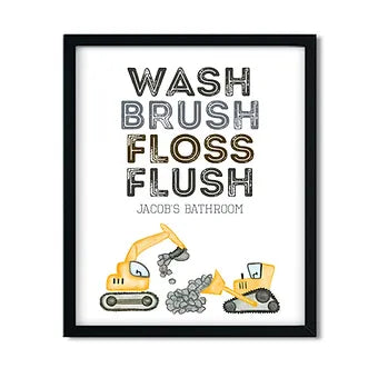 Personalized Wash Brush Floss Flush Construction Print