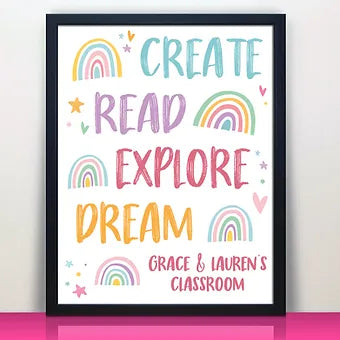 Personalized Create Read Explore Dream Wall Print