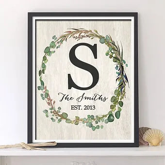 Personalized Rustic Monogram Wreath Print