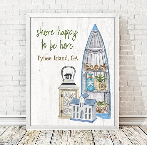 Personalized Shore Happy To Be Here Beach Print