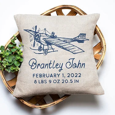 Personalized Plane Birth Announcement Pillow