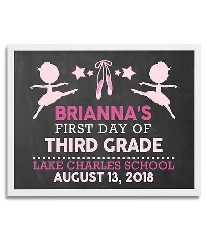 Personalized Ballerina First Day of School Horizontal Print