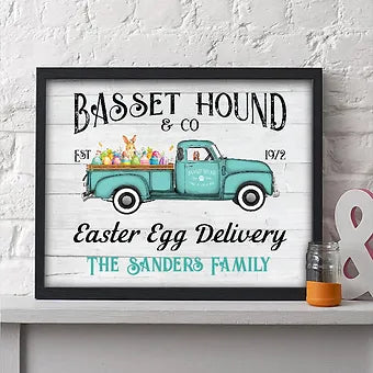 Personalized Basset Hound & Co. Easter Egg Delivery Print