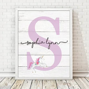 Purple Unicorn Monogram Print